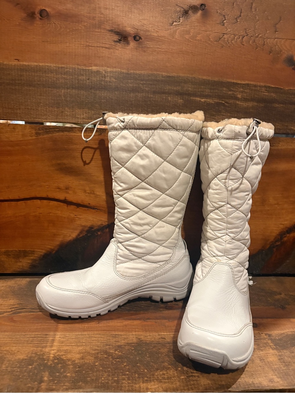 UGG Quilted Tall Winter Boots with Sheepskin Lining- White/Cream